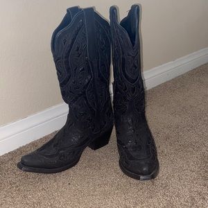 JB Dillon Black Sequined Cowboy Boots